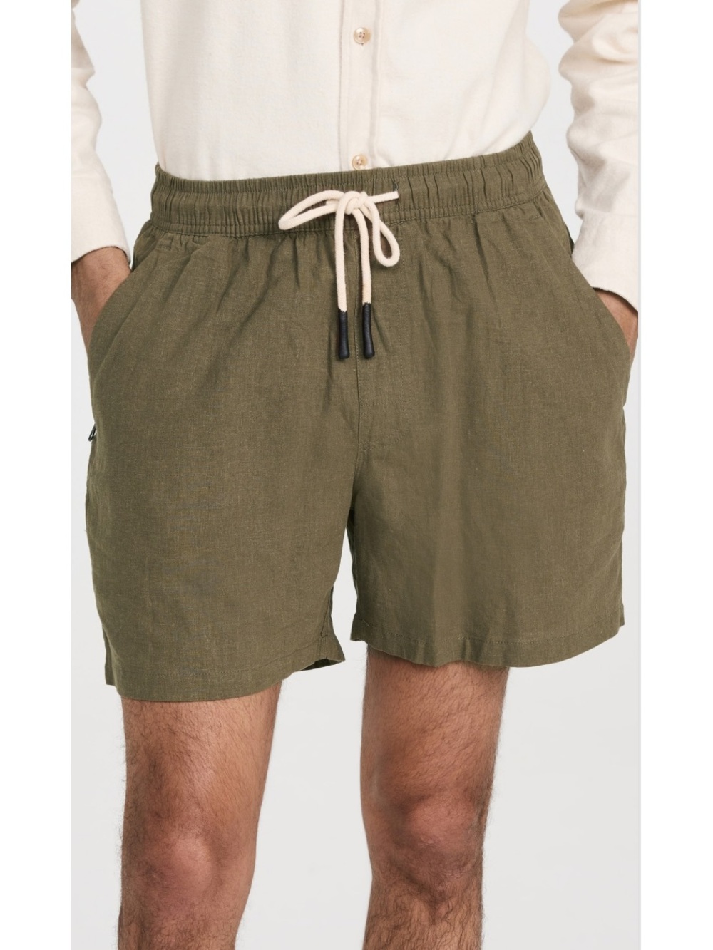 OAS Men's Olive Drawstring Linen Shorts Large